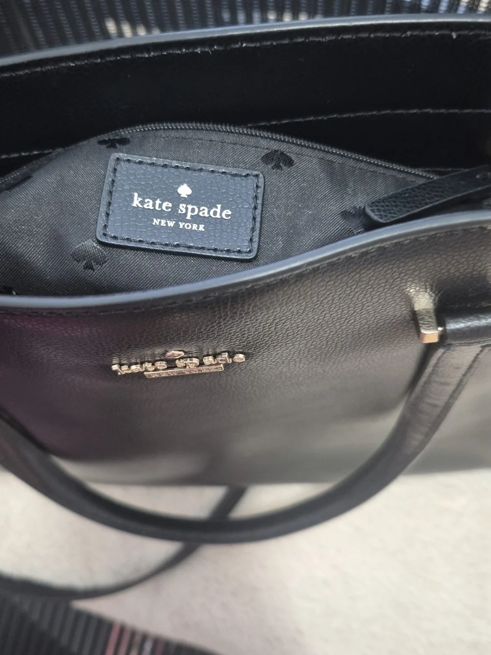 kate spade Black Leather Tote with Top Handles and Crossbody Strap